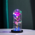 Pink artificial rose in glass dome with colorful LED fairy lights and black base - Pink Rose (Colorful Light) + Pink Gift Box