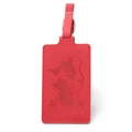 Red PU leather luggage tag with embossed world map and airplane flight path design - Luggage Tag / Red