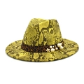 Sombrero fedora amarillo con estampado de serpiente, banda de leopardo y perlas - Verde