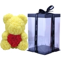 Yellow rose teddy bear with red heart in a premium transparent gift box - Flower Bear+40CM Gift Box+Light / Yellow with Red Heart