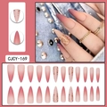 Long almond press-on nails with matte nude pink gradient and gold foil accents - CJCY-169 Pink Gradient Nude Gold Foil Style