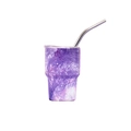 Detail of 3oz purple nebula tumbler with a clear lid and curved metal drinking straw - Purple Starry Sky