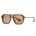 Gafas de sol piloto retro con montura cuadrada ámbar, lentes té y patillas doradas - Montura Té Lente Té