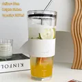 1000ml high borosilicate glass straw cup with white leather sleeve for coffee tea - Cup with Sleeve