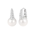 French vintage style twisted silver earrings with white pearl pendants on white background - 925 Silver / White Gold
