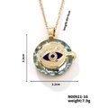Macro shot of gold Evil Eye necklace with blue enamel, crystals and detailed dimensions - Dark Blue Style (N00921-16)