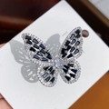 Detail of silver butterfly ring with black trapezoid stones and white micro-set zircon - Silver Black Zirconia
