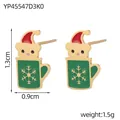 Détail montrant les dimensions des boucles d'oreilles ours et tasse de Noël, 1,3x0,9 cm - Ours dans une Tasse à Flocons