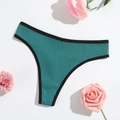 Detail of teal ribbed cotton thong with black contrast binding on a clean white surface - S(30) / Dark Green