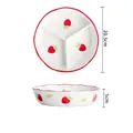 Assiette divisée en céramique blanche de 8 pouces avec motifs fraises et bord rouge - Bol 3 compartiments 8 pouces - Fraise