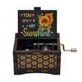 Black wooden hand-cranked music box with You Are My Sunshine sunflower design - Flower Sunflower