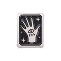 Rectangular black enamel Hamsa hand pin with silver celestial stars for bags - Hamsa Eye