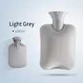 Light gray 1000ml PVC hot water bottle with anti-slip texture and matching soft fleece cover - 1000ml Light Grey + Crystal Soft Velvet Cover