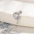 Silver vintage heart-shaped zircon key stud earring for women in a luxury design - White