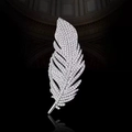 Elegant feather brooch in silver finish with pavé set cubic zirconia for suits - Large Feather Silver