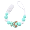 Mint green silicone baby pacifier clip with cartoon bear pendant and heart beads - Christmas Green