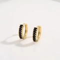 Elegant 18K gold plated hoop earrings with channel set black baguette zircons - Black Zirconia