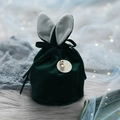 Dark green velvet wedding favor bag with white bunny ears and a Forever Love tag - Pearl Charm Style - Small / Dark Green