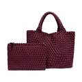 Handwoven deep burgundy tote bag and matching pouch set with premium woven texture - Burgundy