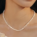 Minimalist freshwater rice pearl necklace with small silver beads for women style - White Pearl and Silver Bead Alternating Style (TAT-549)