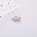 Detail of lavender enamel Evil Eye open ring with 14K gold plated finish and adjustable band - Adjustable Open / Purple (JZ0102)