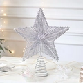 Puntale per albero di Natale a stella d'argento scintillante con design a fili metallici - Senza Luci / Argento Motivo Verticale Stella 25*30cm