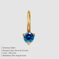Elegant 3mm blue aquamarine zircon birthstone pendant in 14K gold plated stainless steel - December Lake Blue - Gold