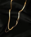 Elegant gold double-layered necklace featuring herringbone and box chain on black silk - Double Layer Snake Chain / Gold