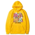 Sweat à capuche jaune vif Mama Est 2025 avec fleurs vintage et signes de paix - Jaune