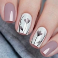 Morandi purple and white floral press-on nails set with glossy finish and modern flower art - Lavender Purple Flower Style - Glue Type (Y-216)