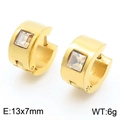Minimalist gold-plated stainless steel hoop earrings with square zircon stone in 13x7mm - Gold With Champagne Zirconia(KE118320-TGD)