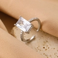 Silver bow adjustable ring with emerald cut zircon and micro-pave diamonds finish - Silver Emerald Cut Zirconia Ring (S580)