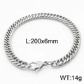 Silver stainless steel Cuban link bracelet, 6mm wide, 200mm length, weighing 14g - Style B 6mm x 200mm