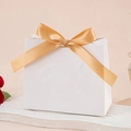 Elegant white matte gift box with a golden satin ribbon bow for wedding favors - Small / Blank White (Champagne Ribbon)