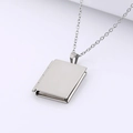 Silver book-shaped locket necklace in polished stainless steel for DIY photos - Square Smooth/Steel