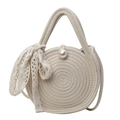Borsa a tracolla intrecciata color crema fatta a mano con chiusura in perla e pizzo - Bianco Sporco