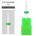 Ceramic nail drill bit small ball type with 3/32 inch green ring and plastic case - HF-23 Small Ball Ceramic Drill Bit (C Coarse)