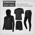 4-teiliges Herren Sport-Kompressionsset in Sterngrau aus kationischem Schnelltrocknungsgewebe - S / Oberteil Und Unterteil / Kationische Passform / Dunkelgrau