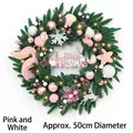 Couronne de Noël 50cm rose et blanche avec agneau peluche, LED et étoiles - 60cm Rose et Blanc