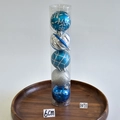 5-pack blue and silver 6cm PVC Christmas ornaments in a clear cylinder storage tube - Blue Silver Mixed Pattern Ball (5pcs/6cm)