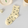 Pale yellow knitted cotton mid-calf socks with black bow and polka dot patterns - 36-40 / Yellow with Polka Dot Bow