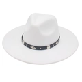 Close-up of white wool fedora with black leather belt and diamond metal studs - Adult (57-62cm) / White