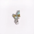 Macro detail of asymmetric butterfly pendant with enamel wings, zircon and a pearl - Silver Blue-Green Gradient Enamel Pearl Butterfly Style