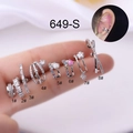 Détails de huit piercings d'oreille en acier argenté avec cristaux et pierres précieuses - Style 7(7#) / Argenté