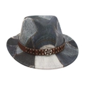 Vintage westernhoed voor kinderen van blauwe patchwork denim met een leren band - Kindermaat / Zwart