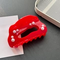 Elegant red cloud acetate hair claw clip with pearl accents on stylish vintage card - Small-9.6cm / Red