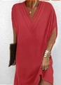 Women's V-neck pleated batwing sleeve dress in vibrant red loose fitting style - S / Red