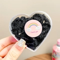 Elastic black hair ties for girls in a heart-shaped container with rainbow sticker - Black (50Pcs Boxed)