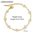 Gold stainless steel daisy bracelet with white beads and zircon, length 16.5+3.0cm - Length 16.5+3.0cm Daisy Width 0.73cm