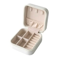 Portable white PU leather jewelry box organizer with velvet lining and storage slots - Off White / 10*10cm